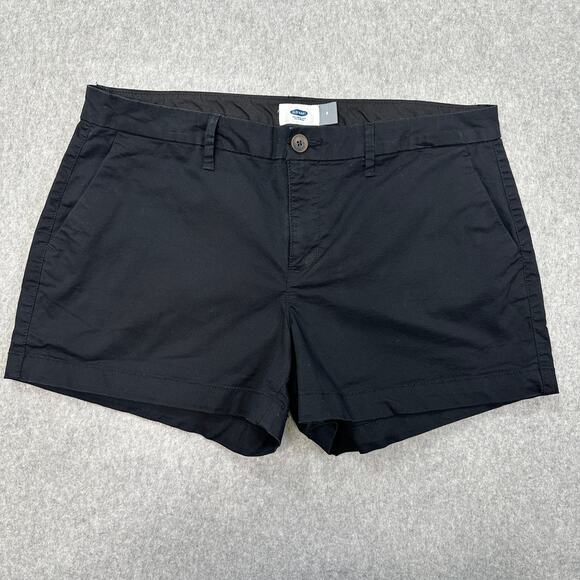 Old Navy Chino Shorts WMNS 8 Mid Rise Regular Fit Black Jack Button Zip Stretchy - Picture 1 of 6